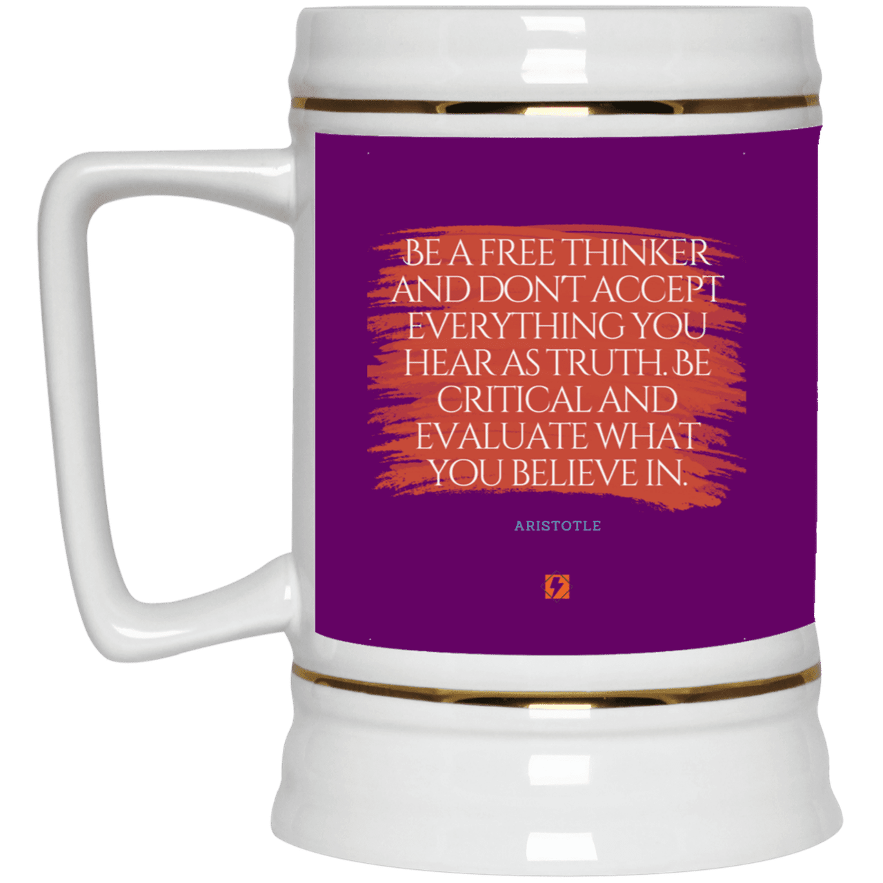 Ceramic Beer Stein Mug with inspiring Aristotle quote: A106 - Become a critical thinker - Color: Purple