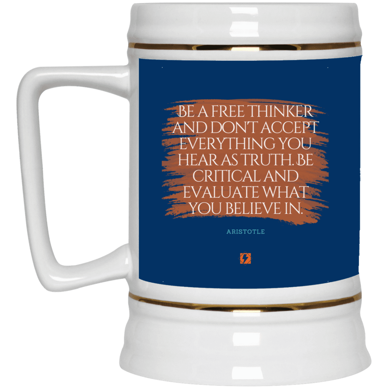 Ceramic Beer Stein Mug with inspiring Aristotle quote: A106 - Become a critical thinker - Color: Royal