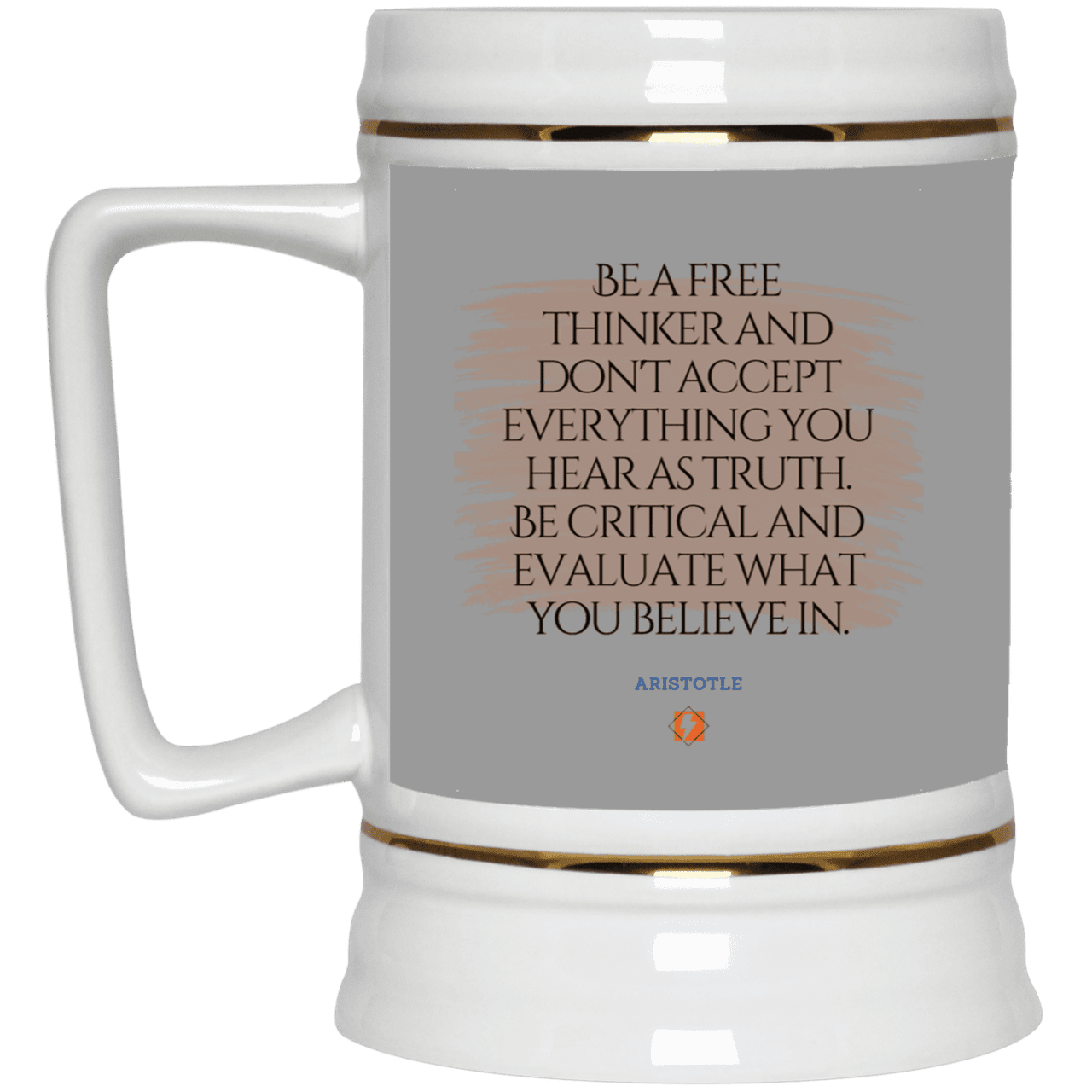 Ceramic Beer Stein Mug with inspiring Aristotle quote: A106 - Become a critical thinker - Color: Gray