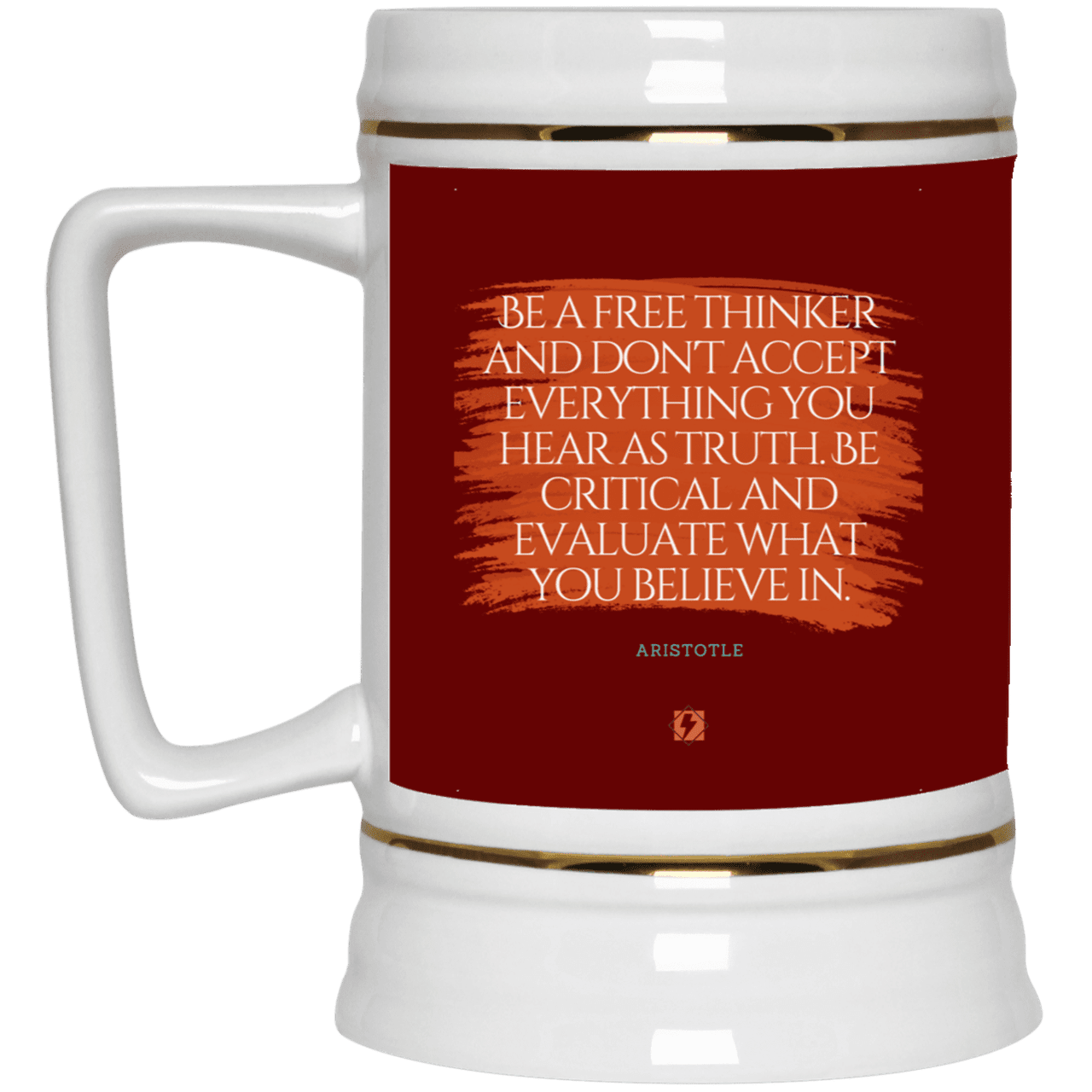 Ceramic Beer Stein Mug with inspiring Aristotle quote: A106 - Become a critical thinker - Color: Maroon