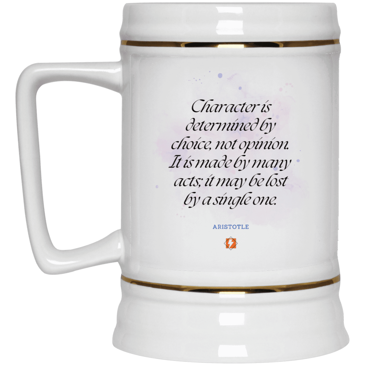 Ceramic Beer Stein Mug with inspiring Aristotle quote: A107 - Character is the sum-total of your choices - Color: Plain White