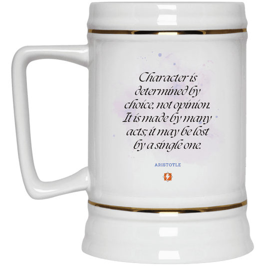 Ceramic Beer Stein Mug with inspiring Aristotle quote: A107 - Character is the sum-total of your choices - Color: Plain White