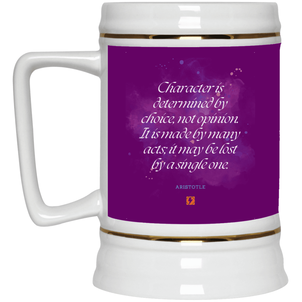 Ceramic Beer Stein Mug with inspiring Aristotle quote: A107 - Character is the sum-total of your choices - Color: Purple