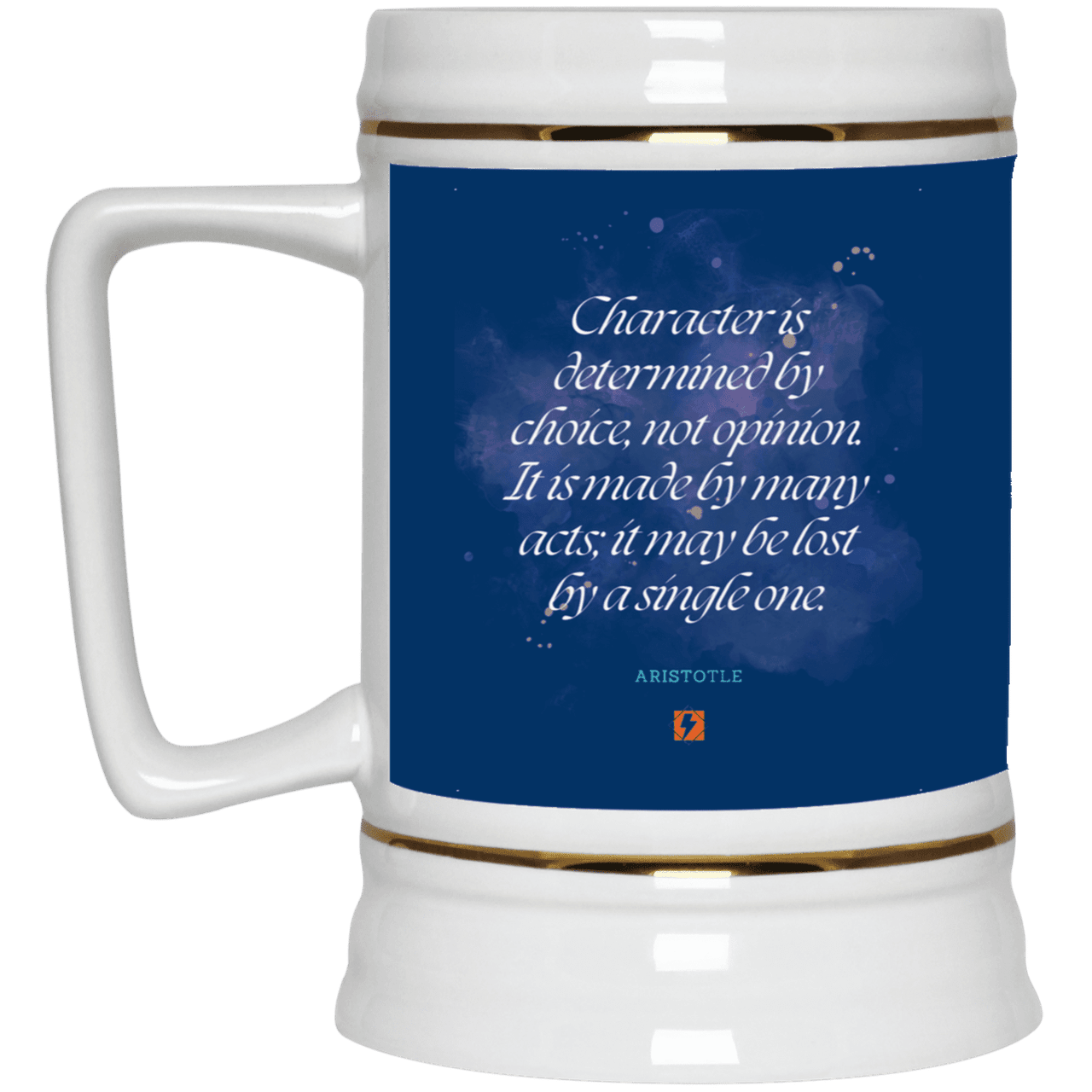 Ceramic Beer Stein Mug with inspiring Aristotle quote: A107 - Character is the sum-total of your choices - Color: Royal