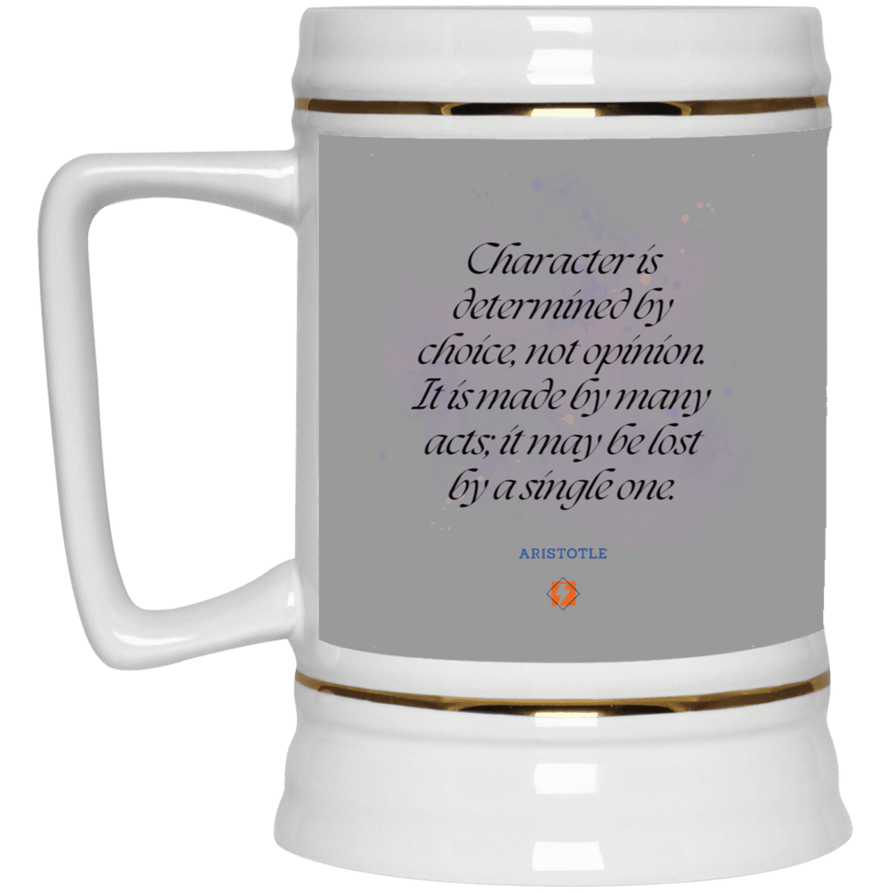 Ceramic Beer Stein Mug with inspiring Aristotle quote: A107 - Character is the sum-total of your choices - Color: Gray