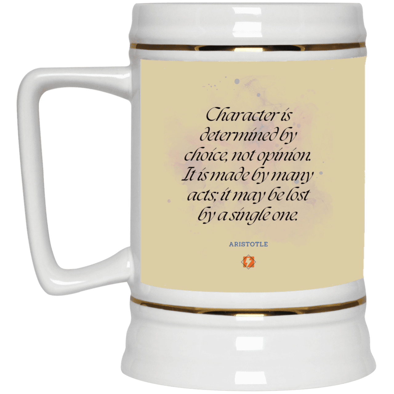 Ceramic Beer Stein Mug with inspiring Aristotle quote: A107 - Character is the sum-total of your choices - Color: Tan