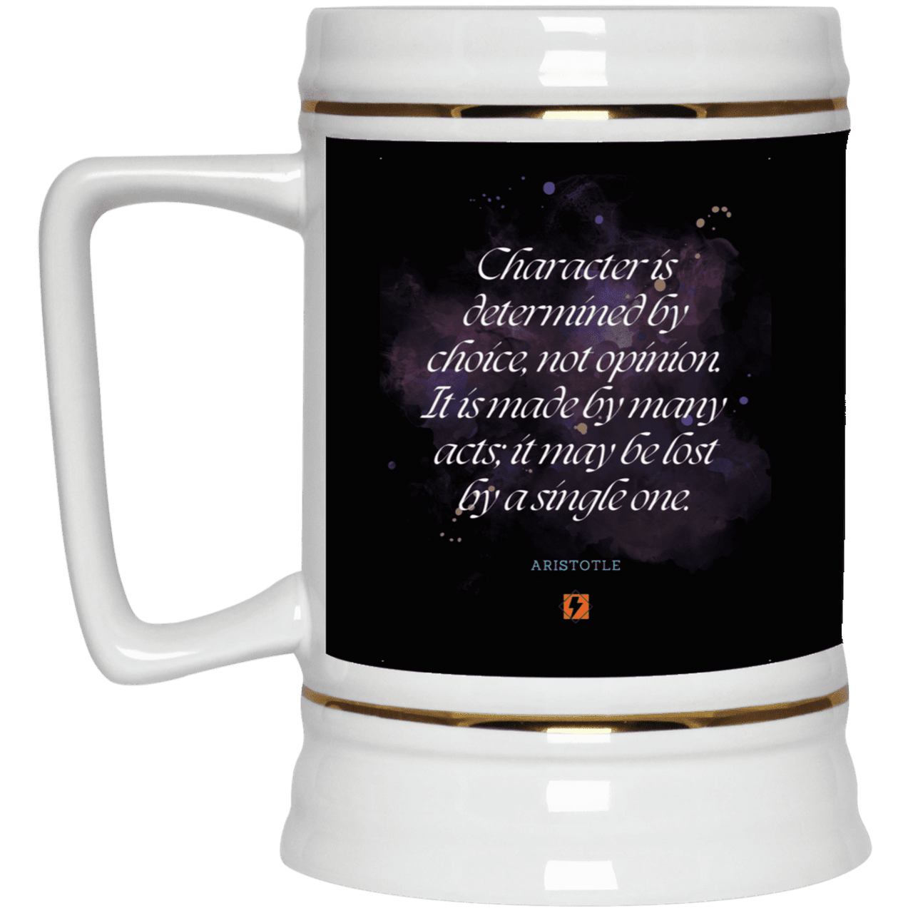 Ceramic Beer Stein Mug with inspiring Aristotle quote: A107 - Character is the sum-total of your choices - Color: Black