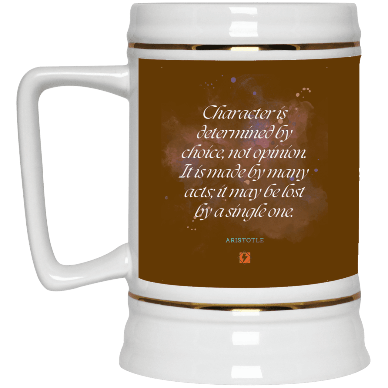 Ceramic Beer Stein Mug with inspiring Aristotle quote: A107 - Character is the sum-total of your choices - Color: Brown