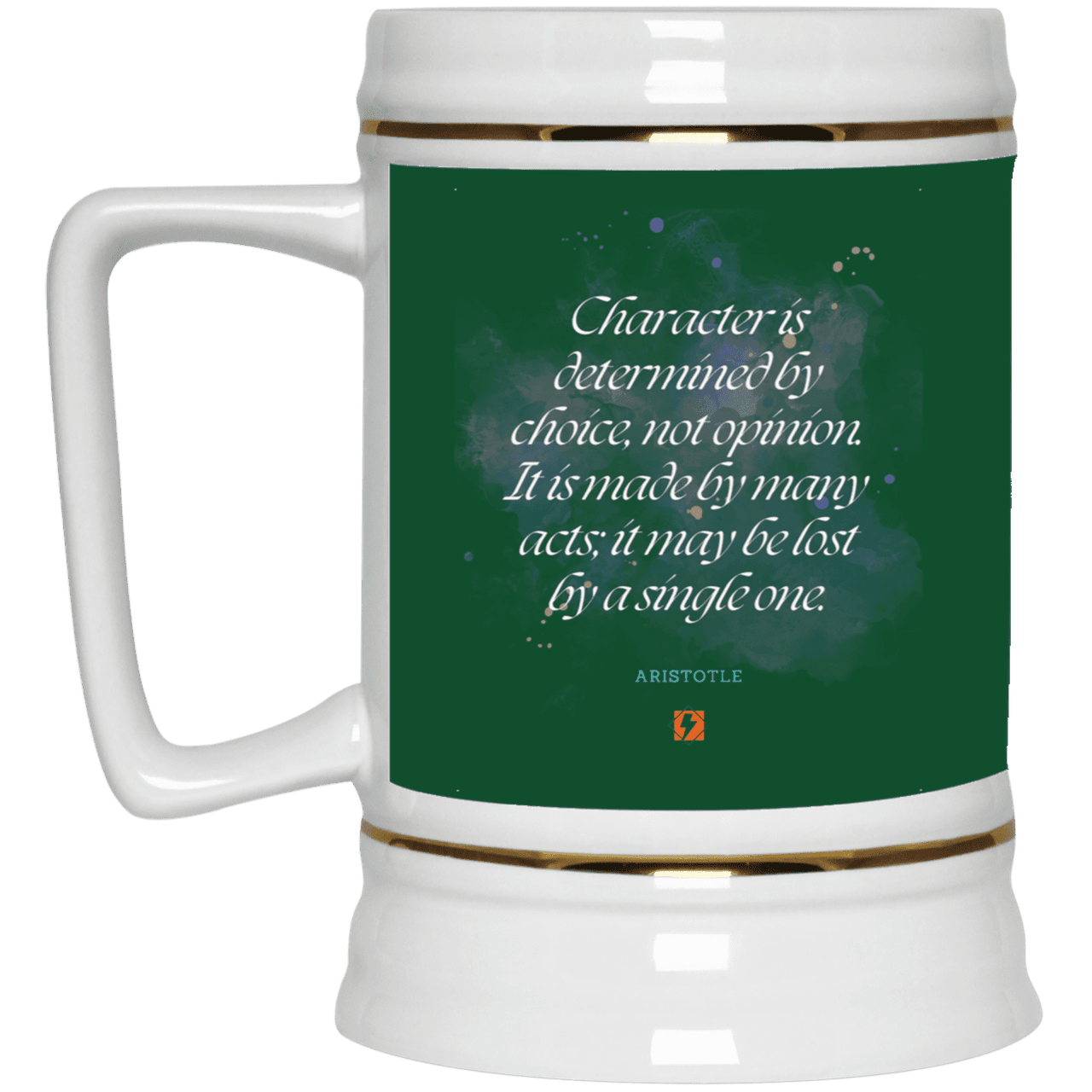 Ceramic Beer Stein Mug with inspiring Aristotle quote: A107 - Character is the sum-total of your choices - Color: Forest