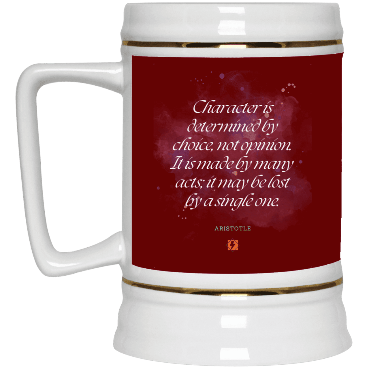 Ceramic Beer Stein Mug with inspiring Aristotle quote: A107 - Character is the sum-total of your choices - Color: Maroon