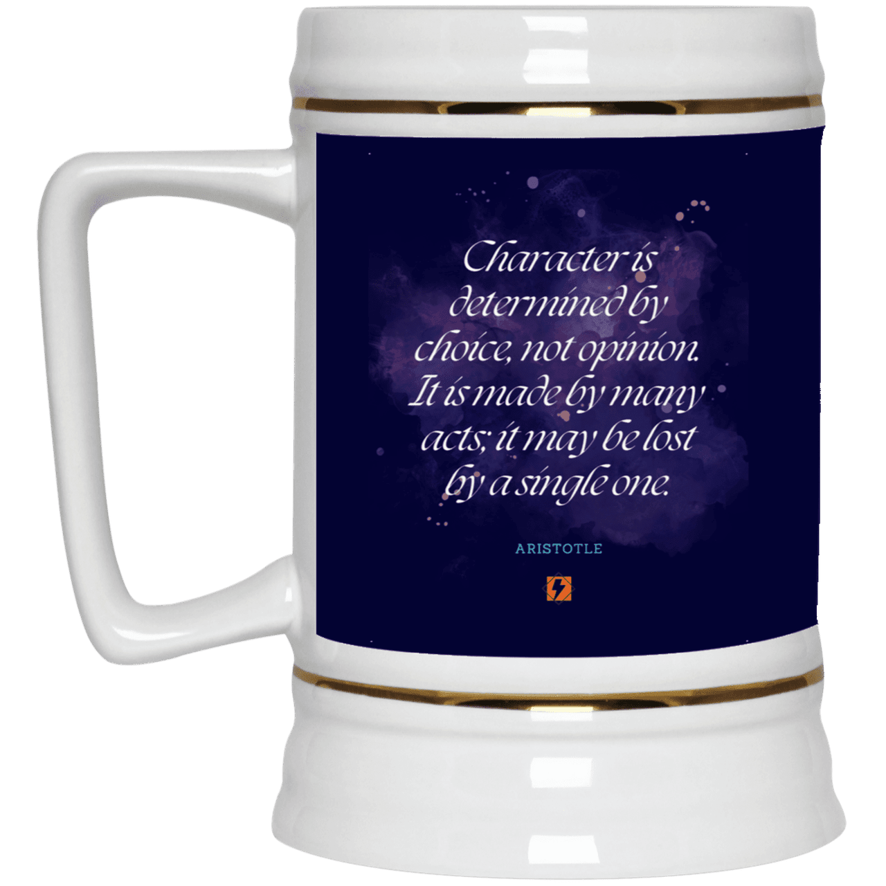 Ceramic Beer Stein Mug with inspiring Aristotle quote: A107 - Character is the sum-total of your choices - Color: Navy