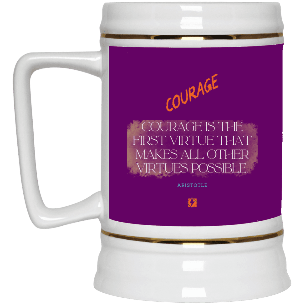 Ceramic Beer Stein Mug with inspiring Aristotle quote: A108 - Courage is the highest virtue - Color: Purple