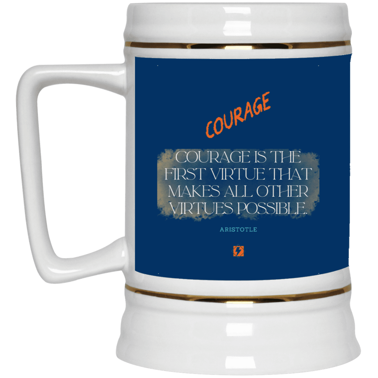 Ceramic Beer Stein Mug with inspiring Aristotle quote: A108 - Courage is the highest virtue - Color: Royal