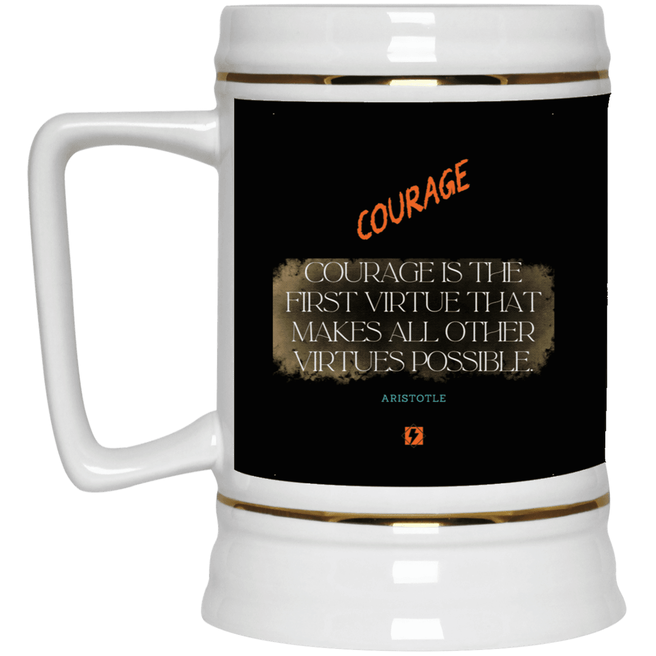 Ceramic Beer Stein Mug with inspiring Aristotle quote: A108 - Courage is the highest virtue - Color: Black