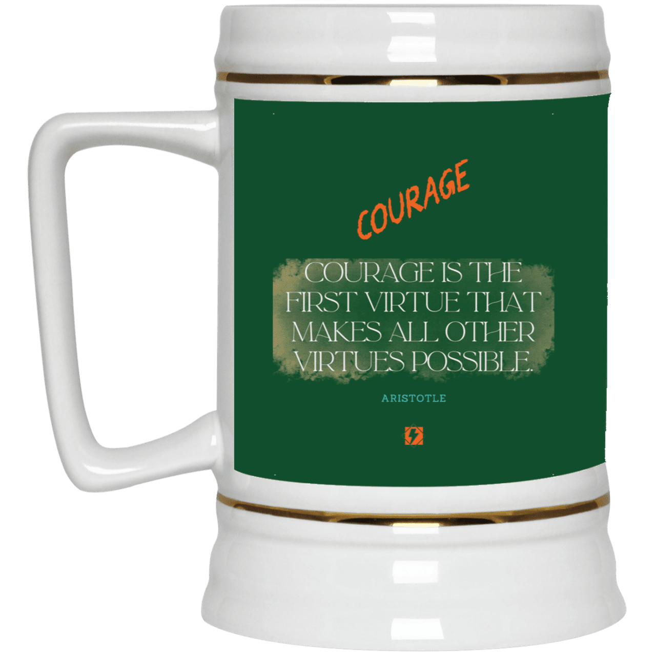 Ceramic Beer Stein Mug with inspiring Aristotle quote: A108 - Courage is the highest virtue - Color: Forest