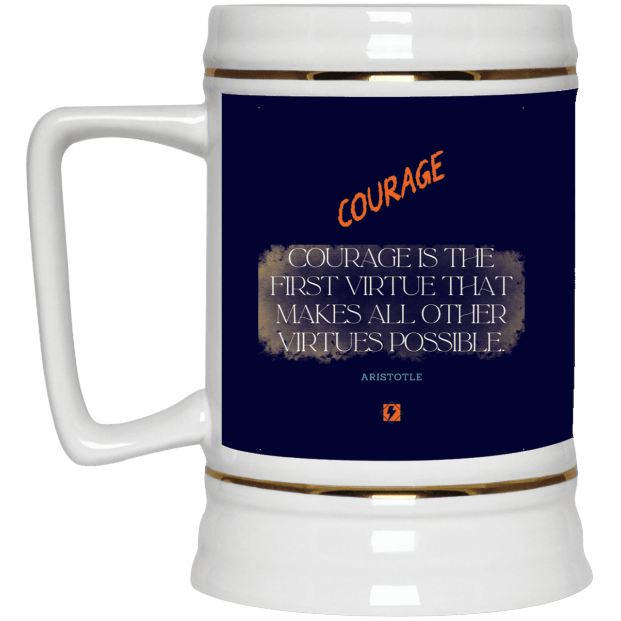 Ceramic Beer Stein Mug with inspiring Aristotle quote: A108 - Courage is the highest virtue - Color: Navy