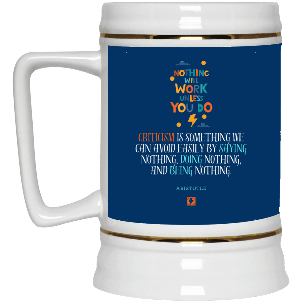 Ceramic Beer Stein Mug with inspiring Aristotle quote: A109 - Only action-takers get criticised - Color: Royal