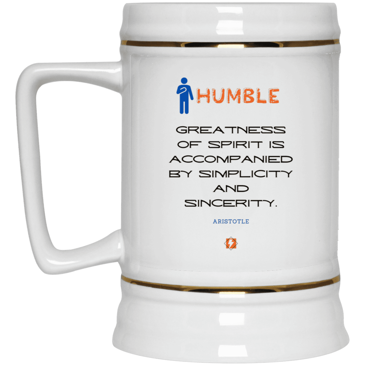 Ceramic Beer Stein Mug with inspiring Aristotle quote: A111 - Staying humble elevates greatness - Color: Plain White