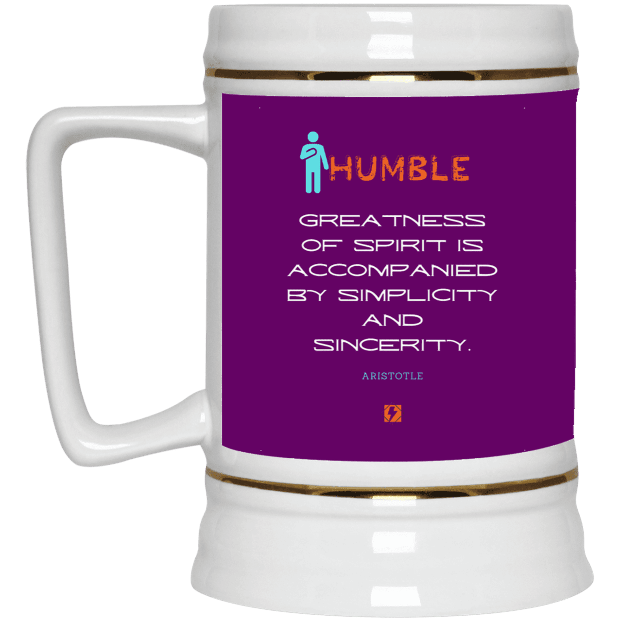 Ceramic Beer Stein Mug with inspiring Aristotle quote: A111 - Staying humble elevates greatness - Color: Purple