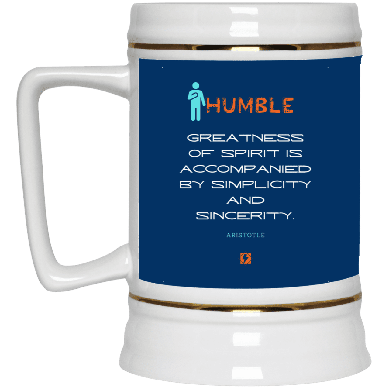 Ceramic Beer Stein Mug with inspiring Aristotle quote: A111 - Staying humble elevates greatness - Color: Royal