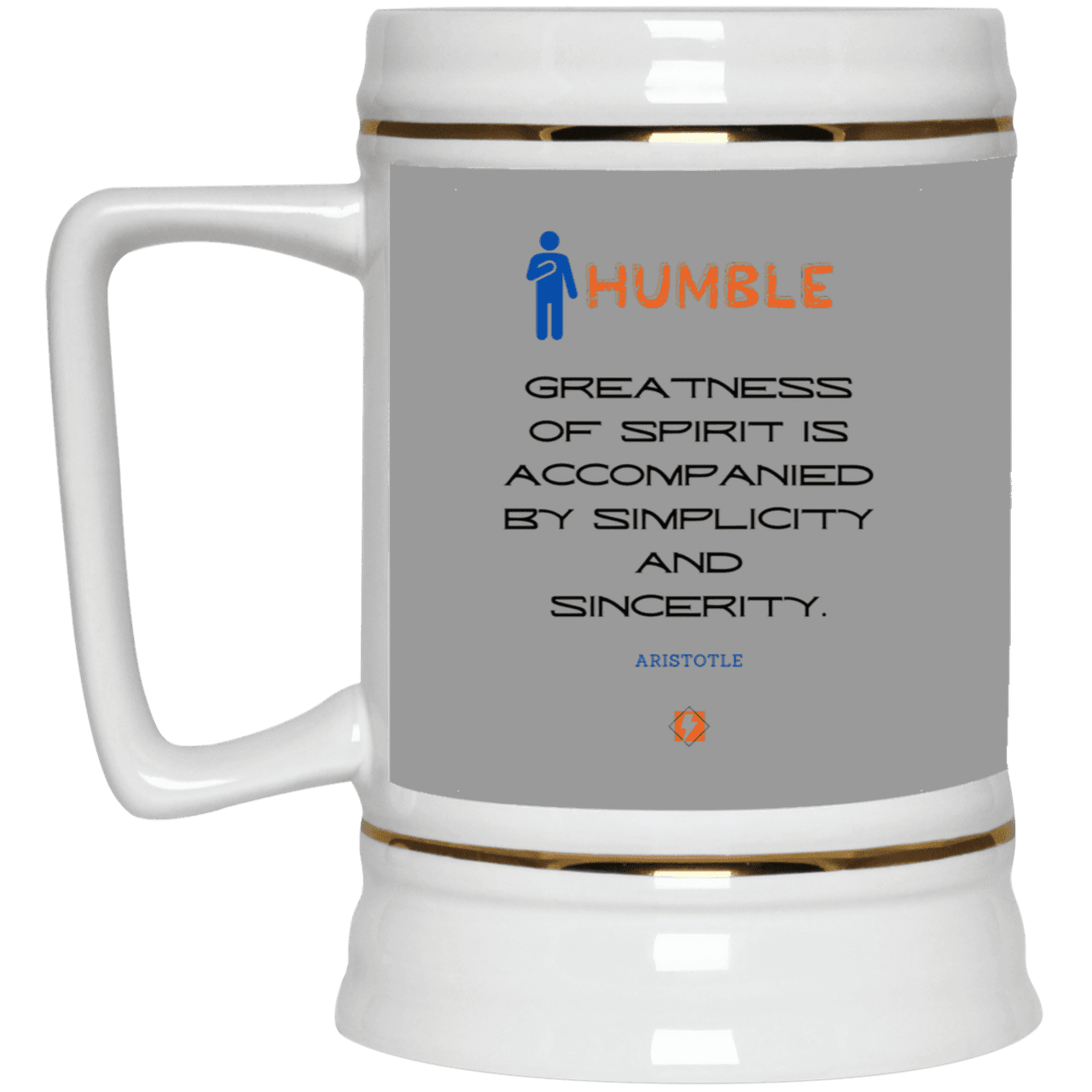 Ceramic Beer Stein Mug with inspiring Aristotle quote: A111 - Staying humble elevates greatness - Color: Gray