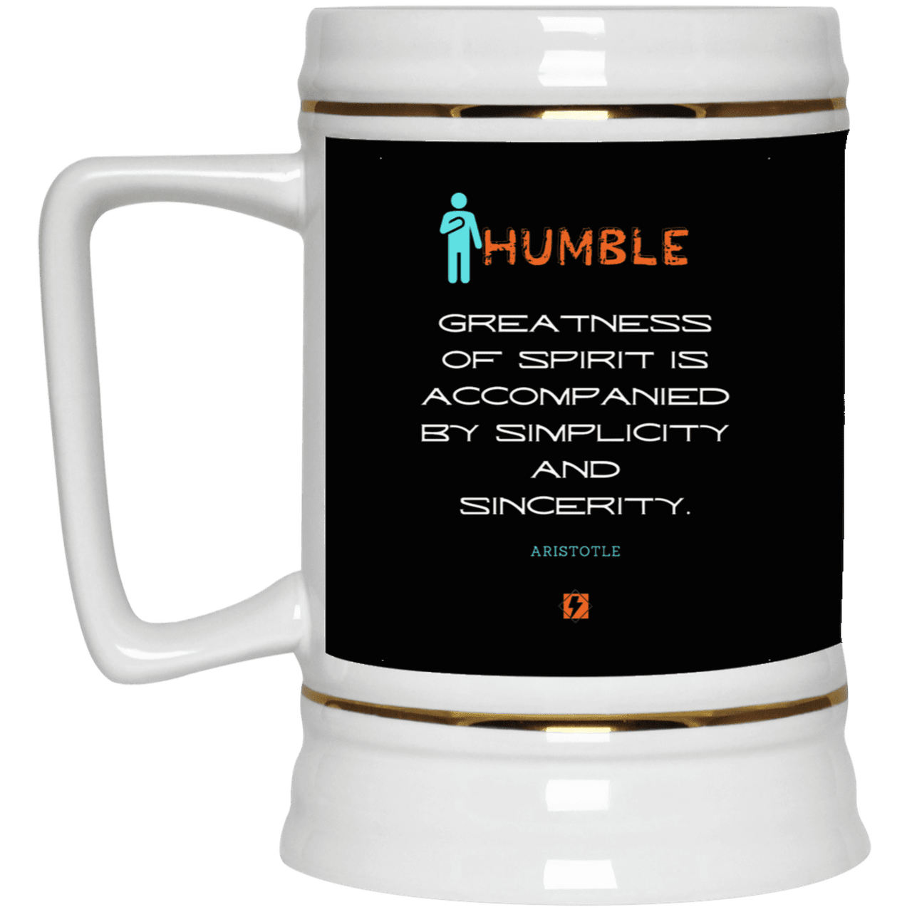 Ceramic Beer Stein Mug with inspiring Aristotle quote: A111 - Staying humble elevates greatness - Color: Black