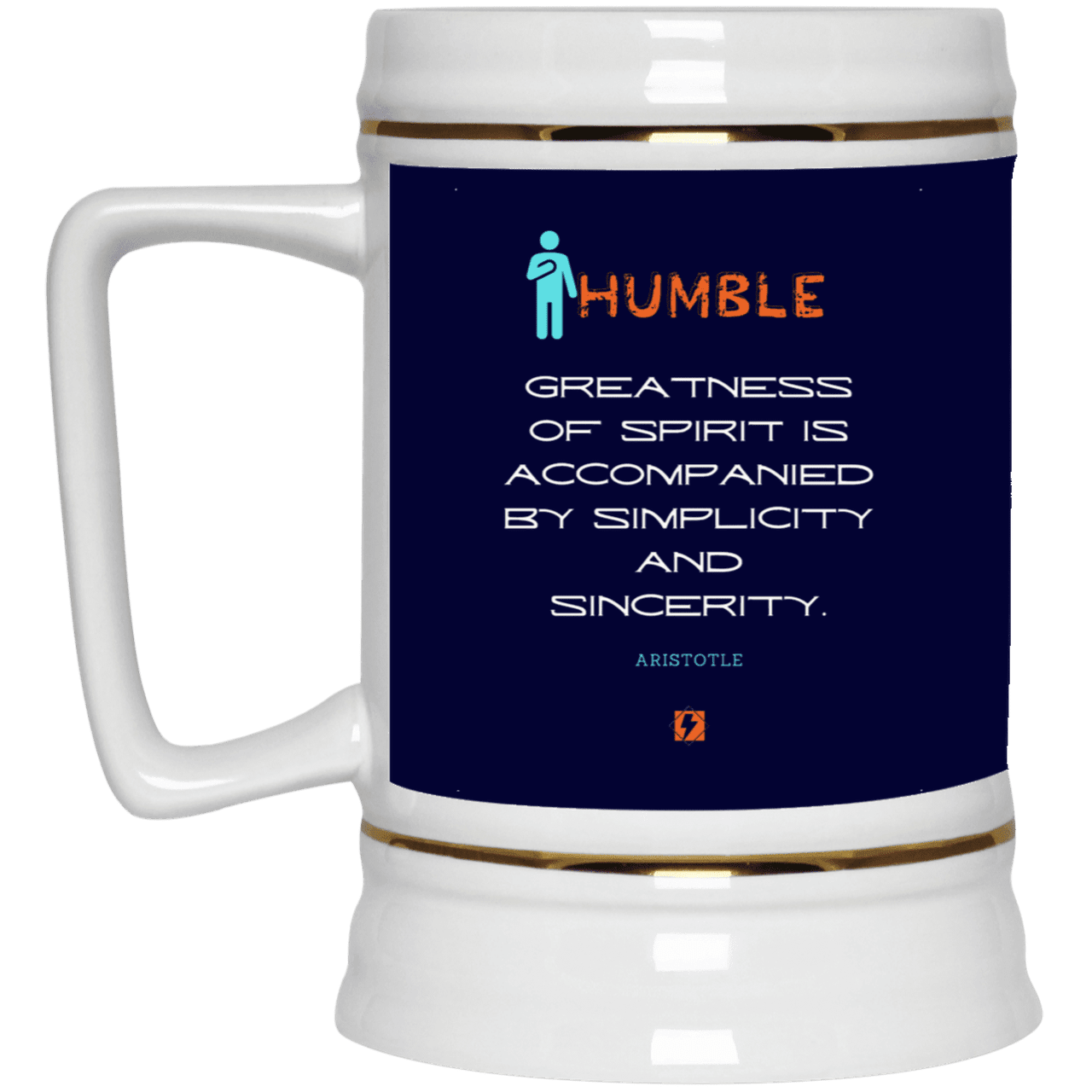 Ceramic Beer Stein Mug with inspiring Aristotle quote: A111 - Staying humble elevates greatness - Color: Navy