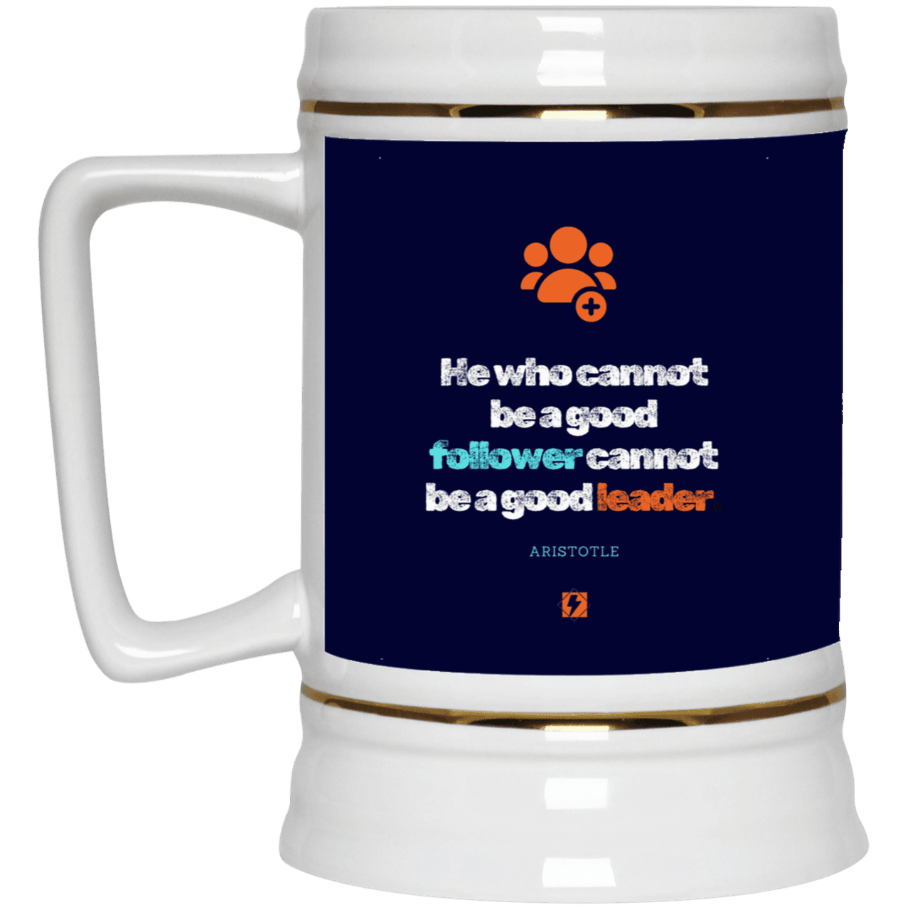 Ceramic Beer Stein Mug with inspiring Aristotle quote: A113 - True leaders know how to follow - Color: Navy