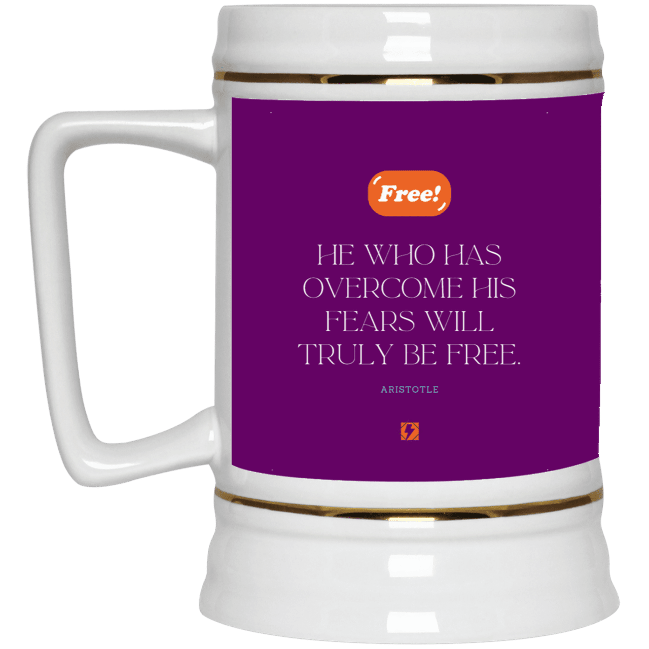 Ceramic Beer Stein Mug with inspiring Aristotle quote: A114 - True freedom is fearlessness - Color: Purple