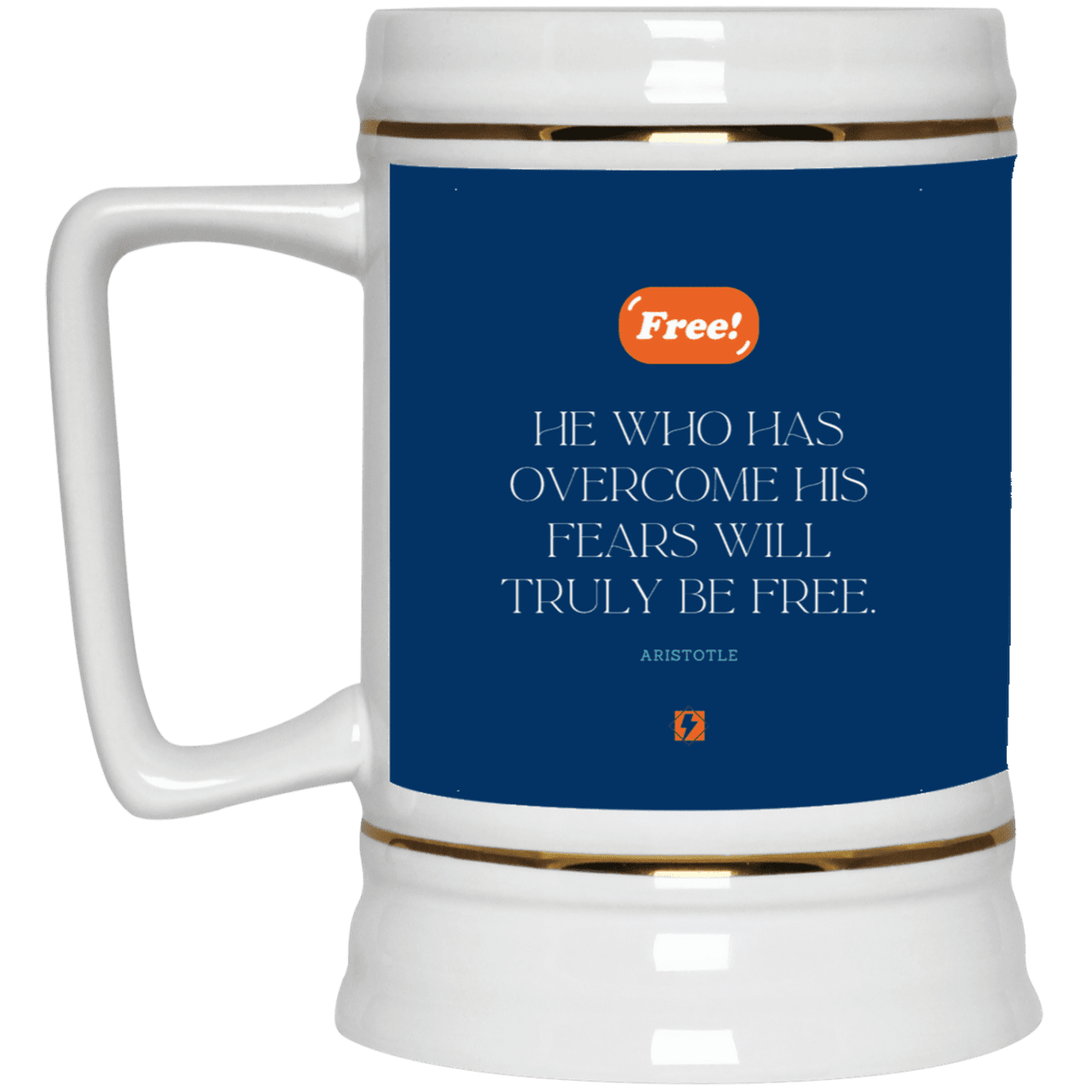 Ceramic Beer Stein Mug with inspiring Aristotle quote: A114 - True freedom is fearlessness - Color: Royal