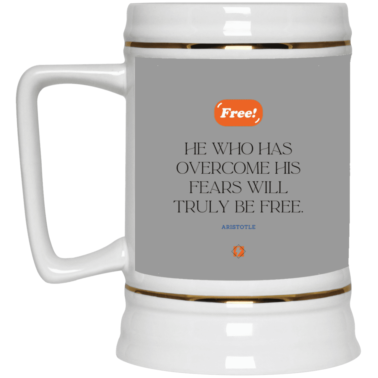 Ceramic Beer Stein Mug with inspiring Aristotle quote: A114 - True freedom is fearlessness - Color: Gray