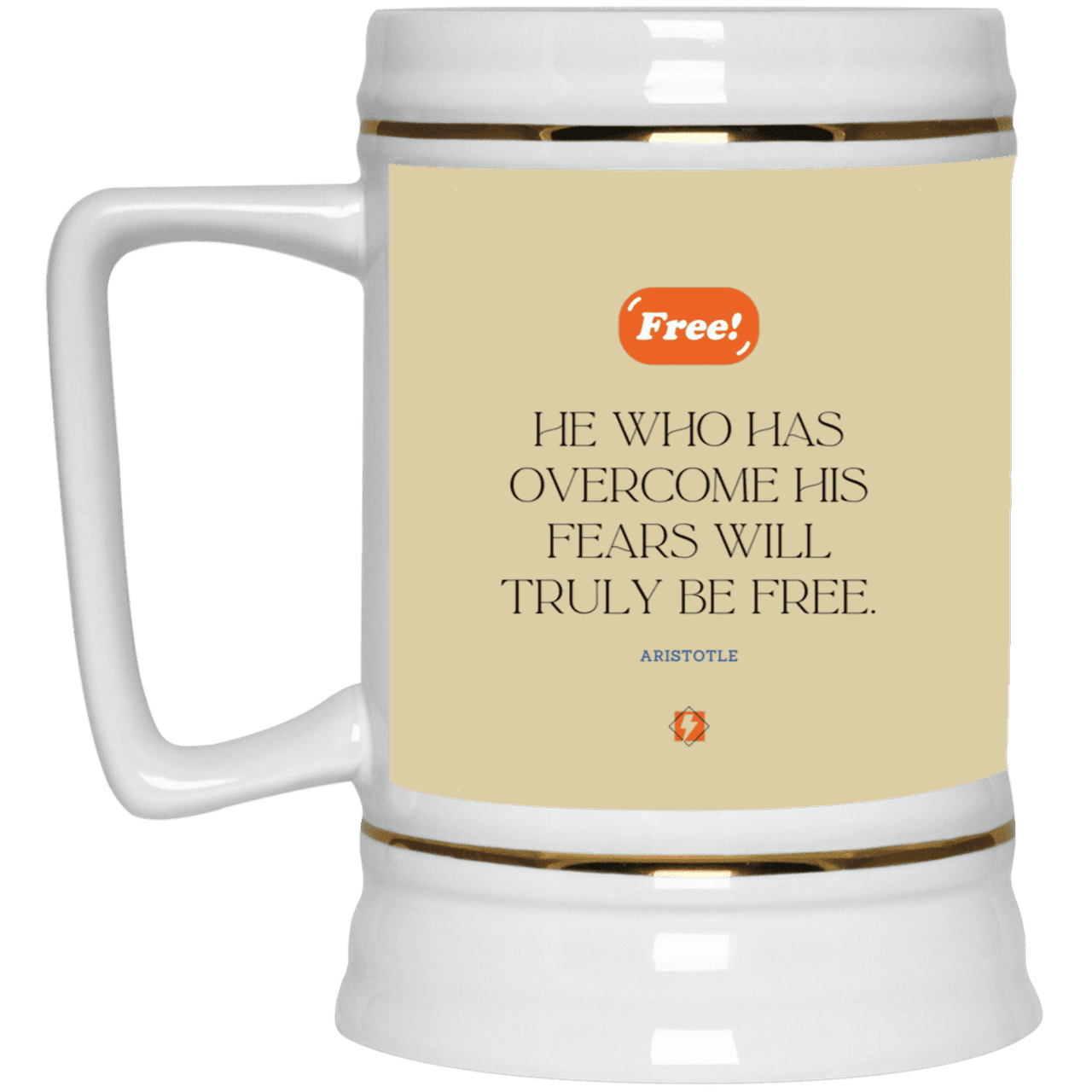 Ceramic Beer Stein Mug with inspiring Aristotle quote: A114 - True freedom is fearlessness - Color: Tan