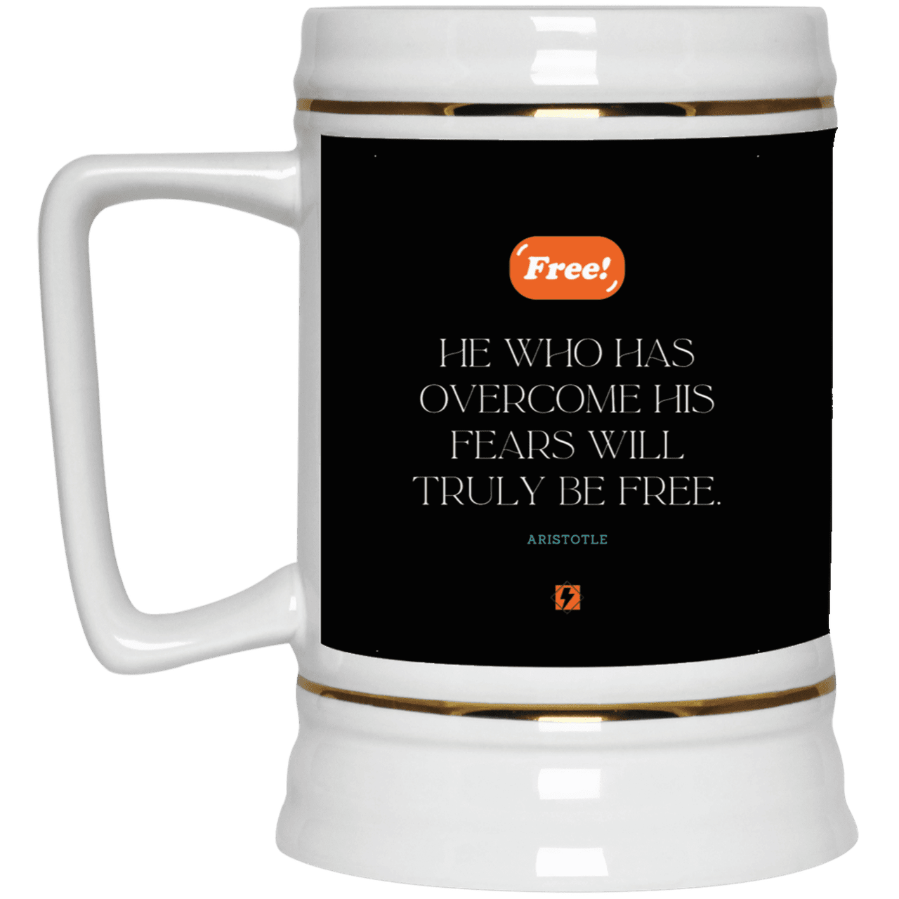 Ceramic Beer Stein Mug with inspiring Aristotle quote: A114 - True freedom is fearlessness - Color: Black