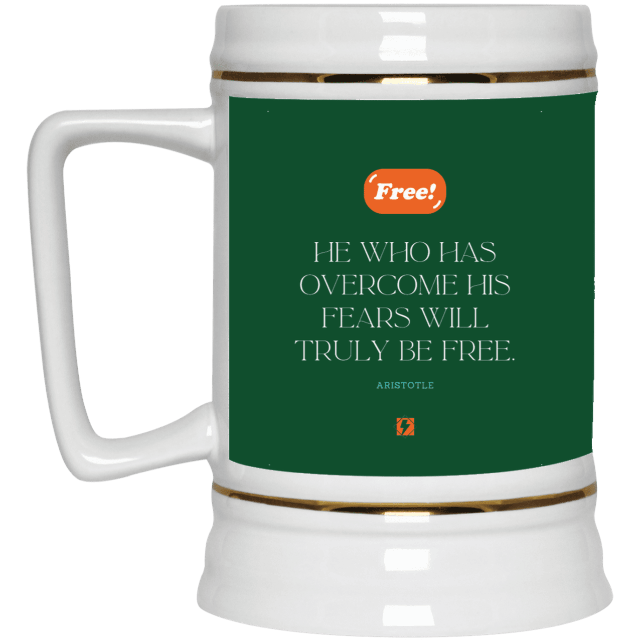 Ceramic Beer Stein Mug with inspiring Aristotle quote: A114 - True freedom is fearlessness - Color: Forest