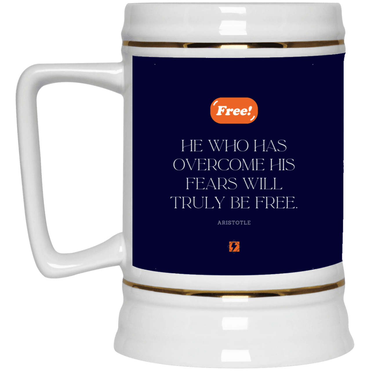 Ceramic Beer Stein Mug with inspiring Aristotle quote: A114 - True freedom is fearlessness - Color: Navy