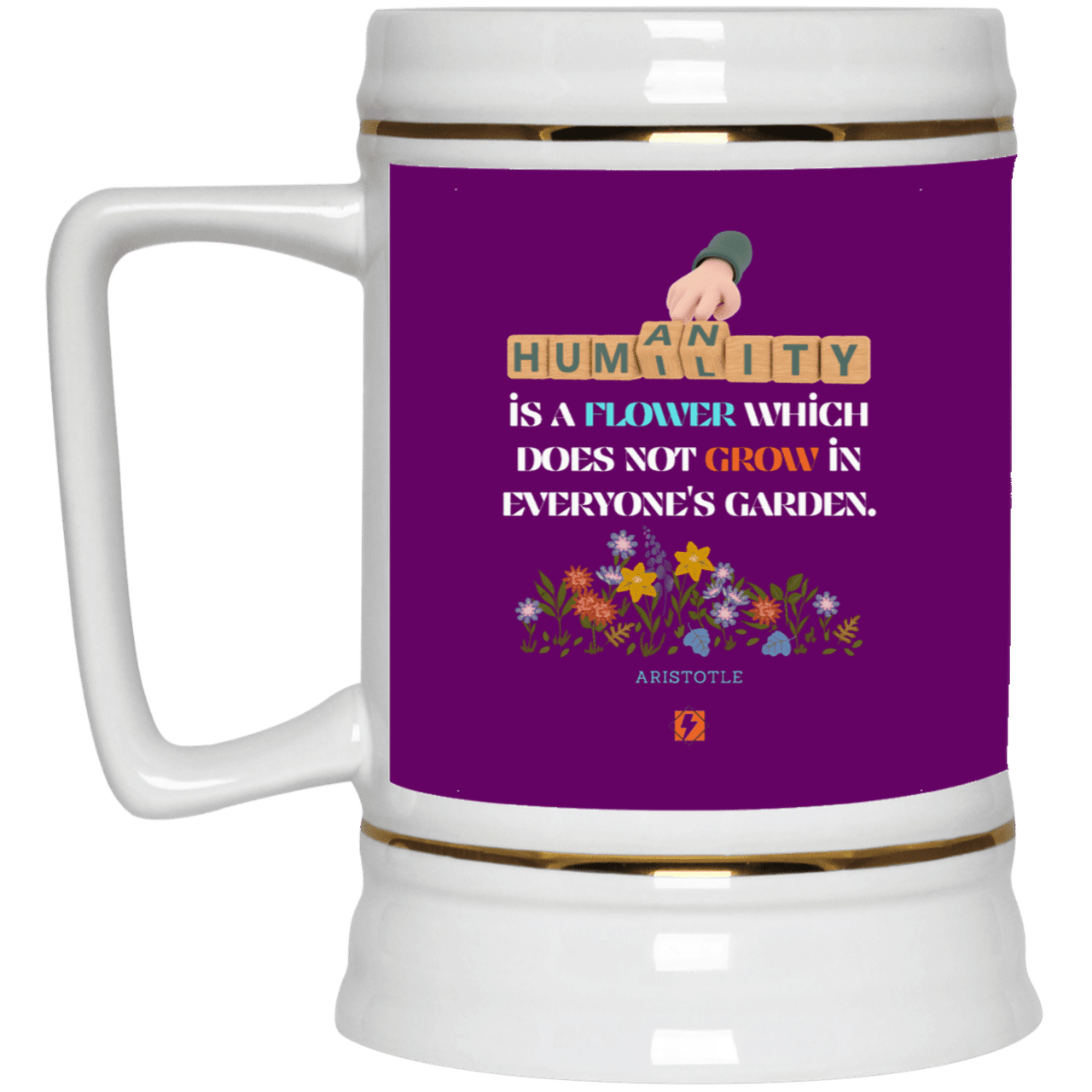 Ceramic Beer Stein Mug with inspiring Aristotle quote: A115 - Humility is not in everyone - Color: Purple