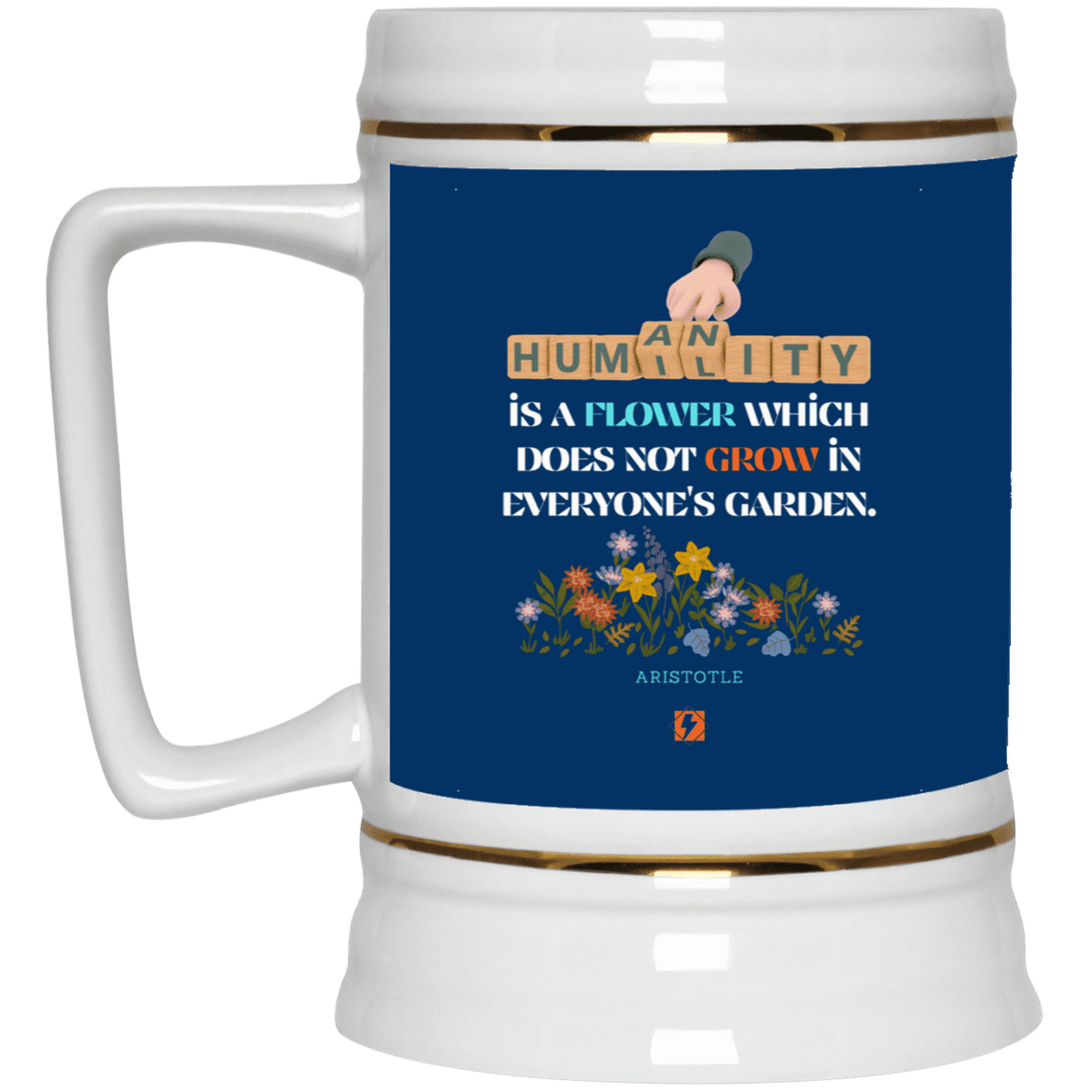 Ceramic Beer Stein Mug with inspiring Aristotle quote: A115 - Humility is not in everyone - Color: Royal