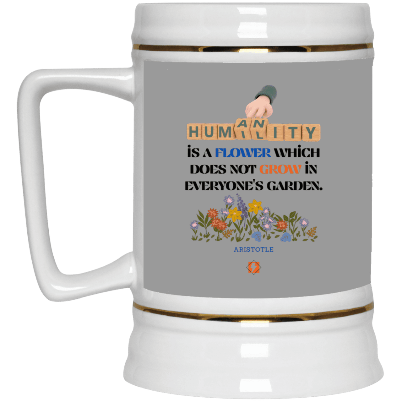 Ceramic Beer Stein Mug with inspiring Aristotle quote: A115 - Humility is not in everyone - Color: Gray