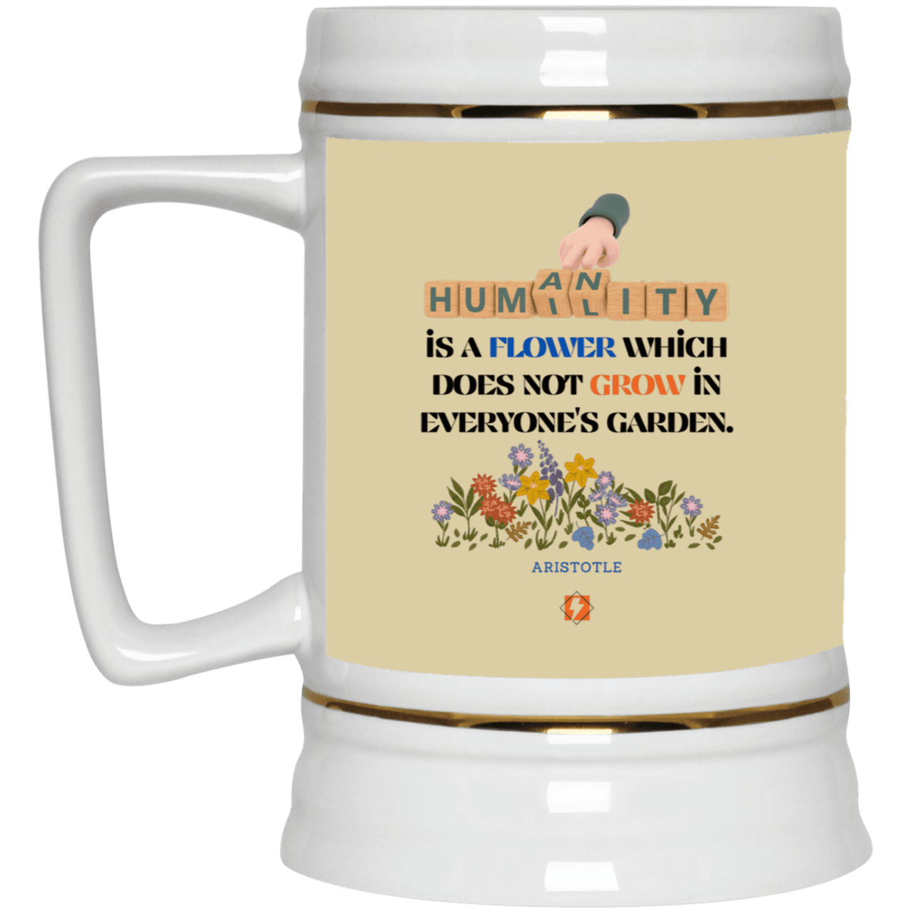 Ceramic Beer Stein Mug with inspiring Aristotle quote: A115 - Humility is not in everyone - Color: Tan