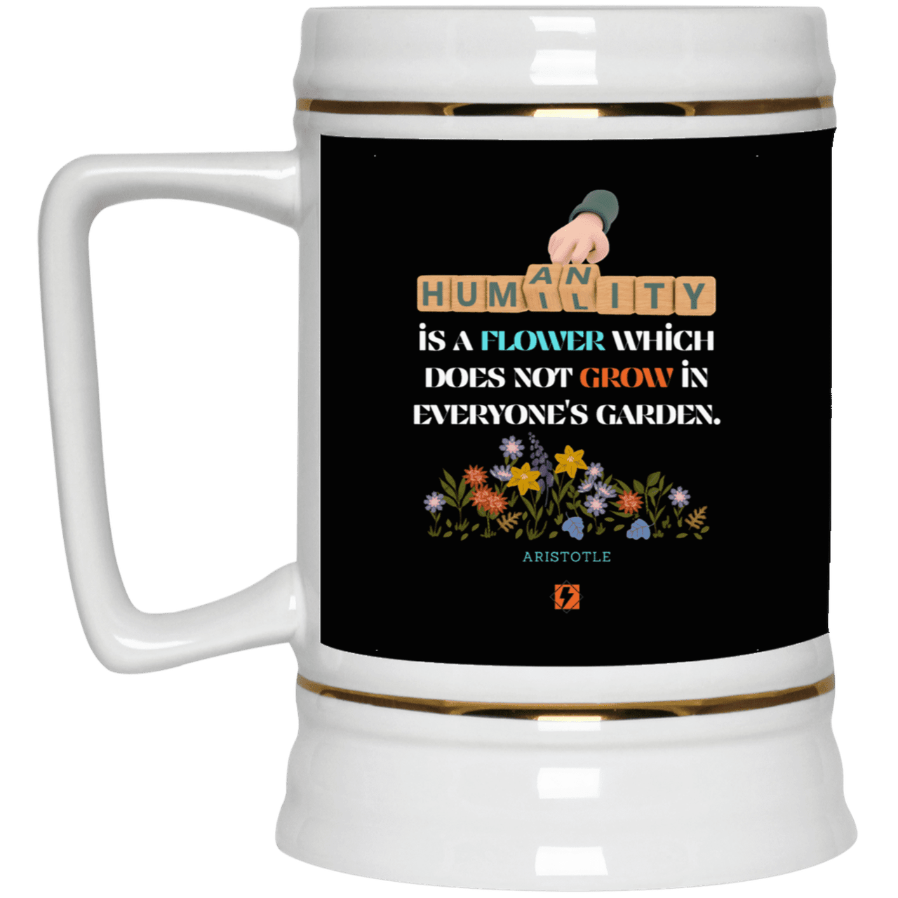 Ceramic Beer Stein Mug with inspiring Aristotle quote: A115 - Humility is not in everyone - Color: Black