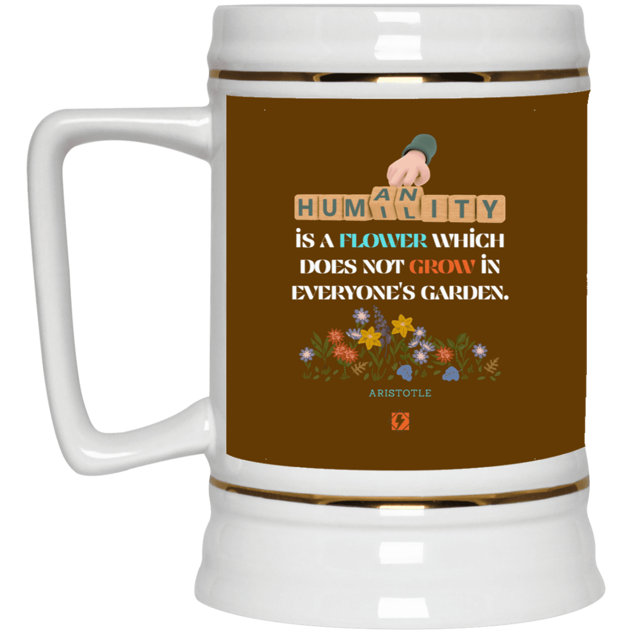 Ceramic Beer Stein Mug with inspiring Aristotle quote: A115 - Humility is not in everyone - Color: Brown