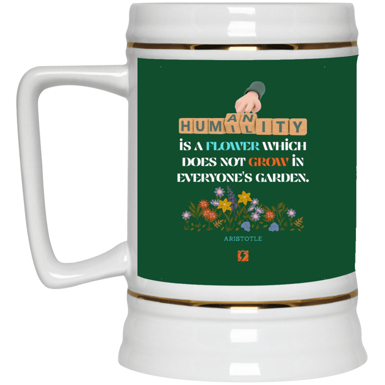 Ceramic Beer Stein Mug with inspiring Aristotle quote: A115 - Humility is not in everyone - Color: Forest