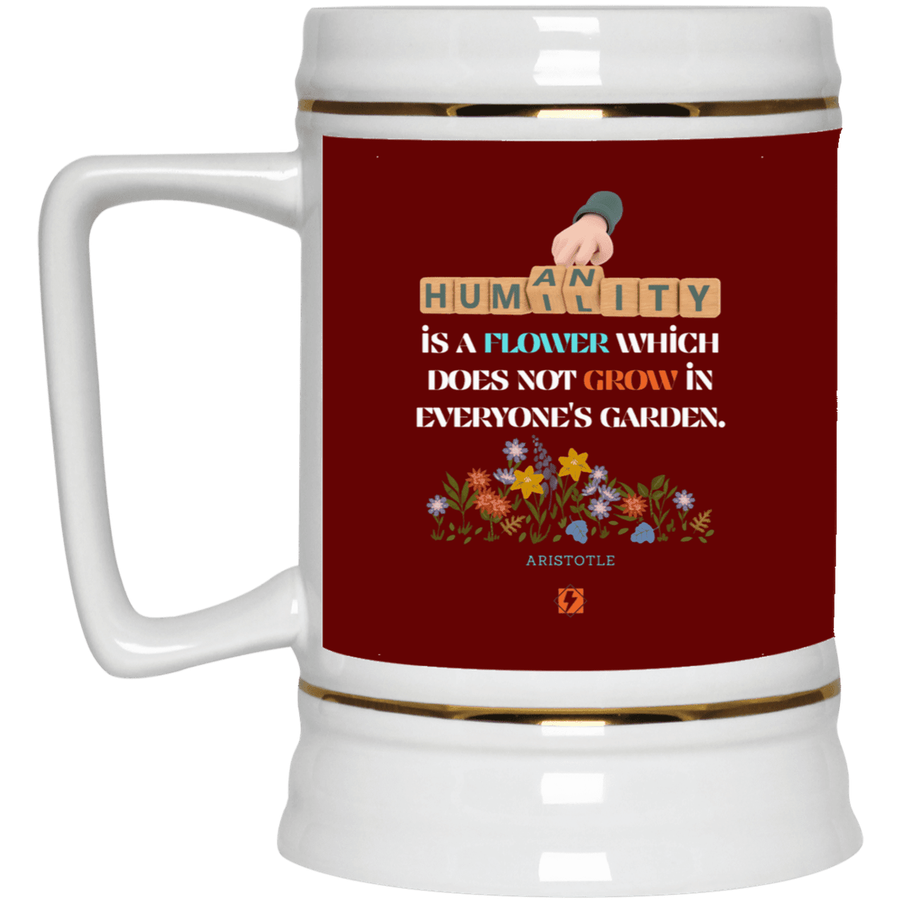 Ceramic Beer Stein Mug with inspiring Aristotle quote: A115 - Humility is not in everyone - Color: Maroon