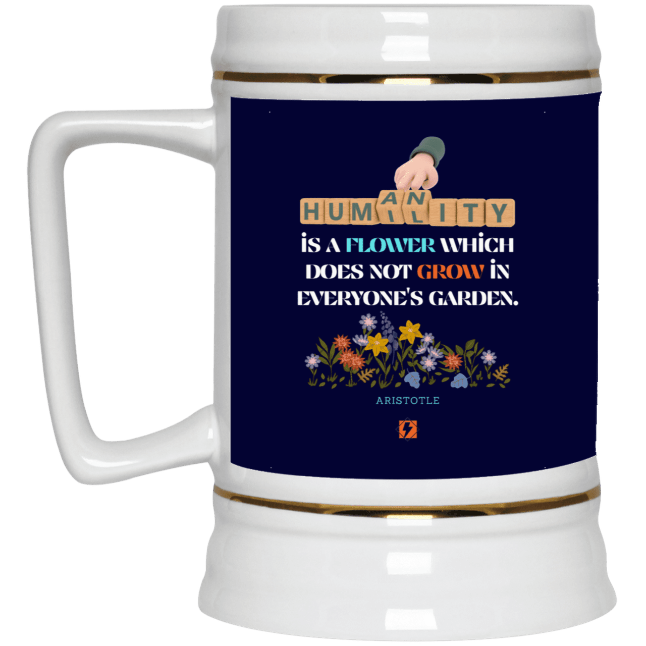 Ceramic Beer Stein Mug with inspiring Aristotle quote: A115 - Humility is not in everyone - Color: Navy