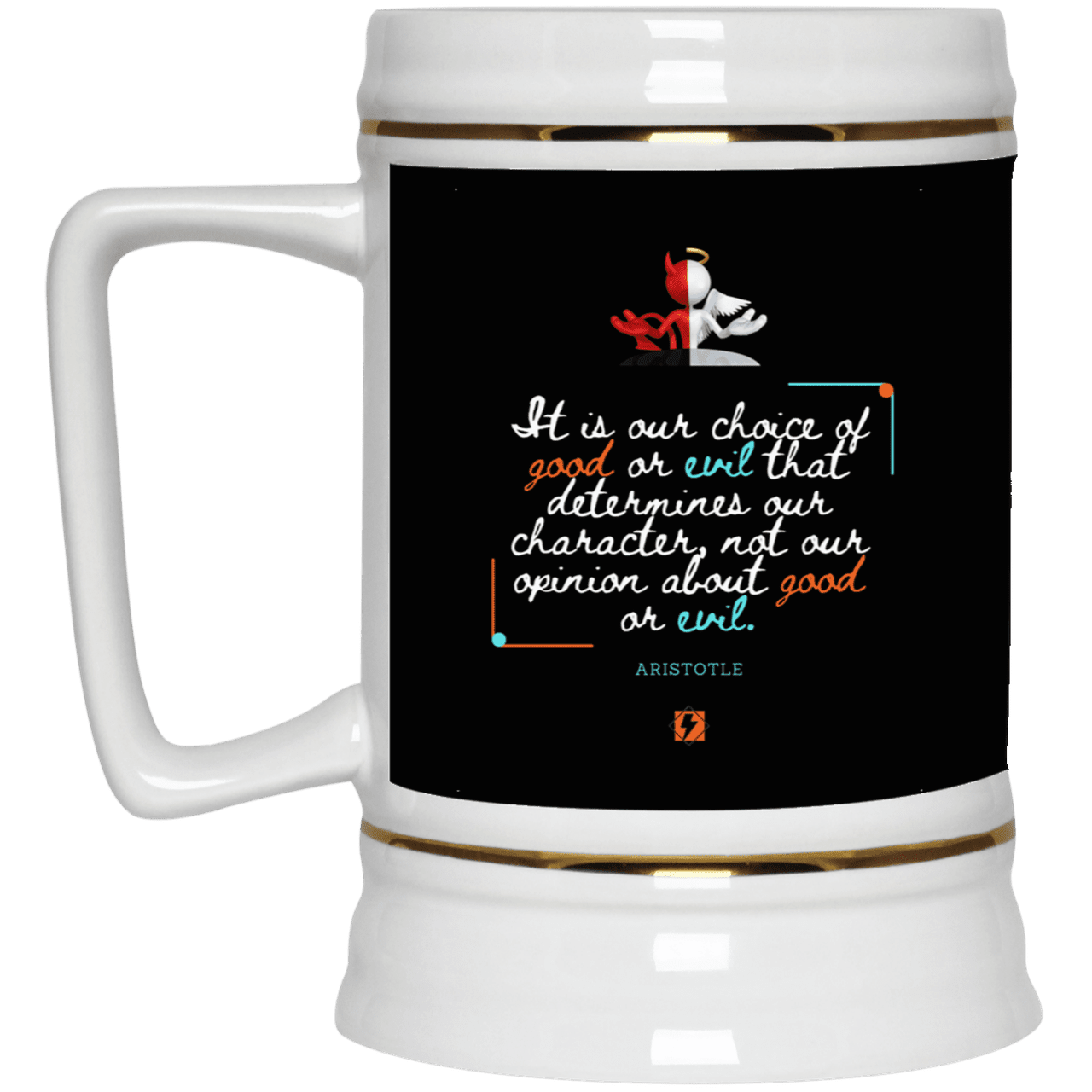 Ceramic Beer Stein Mug with inspiring Aristotle quote: A116 - Character is self-determined - Color: Black