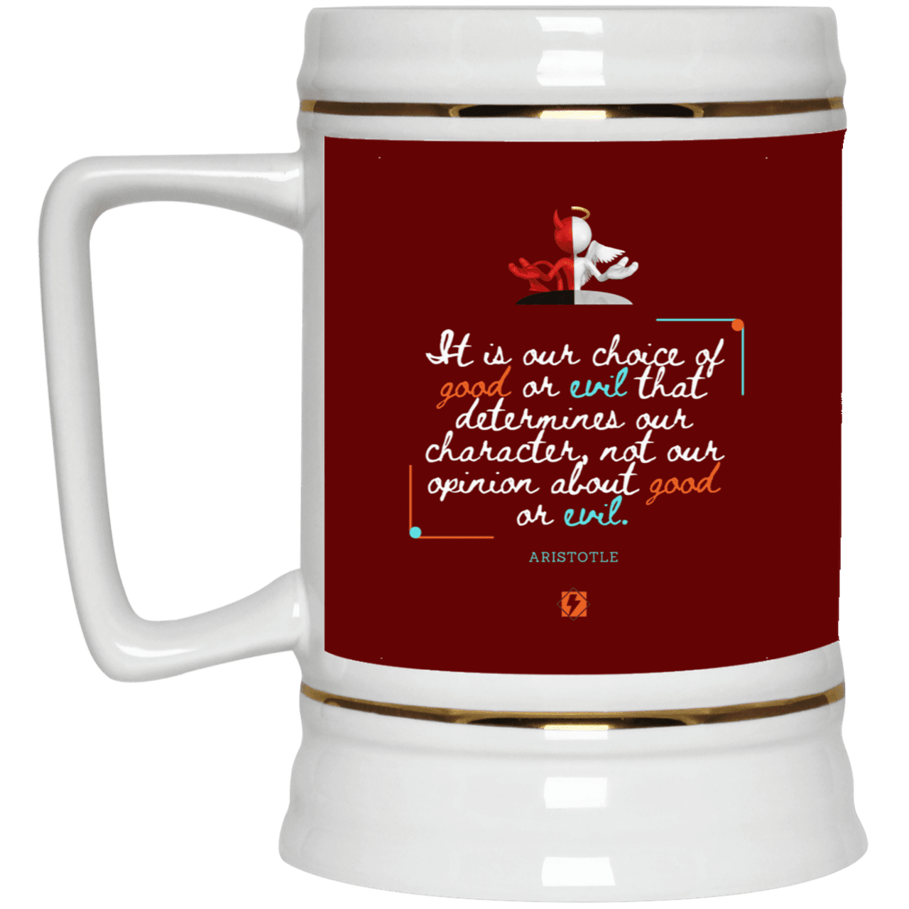 Ceramic Beer Stein Mug with inspiring Aristotle quote: A116 - Character is self-determined - Color: Maroon