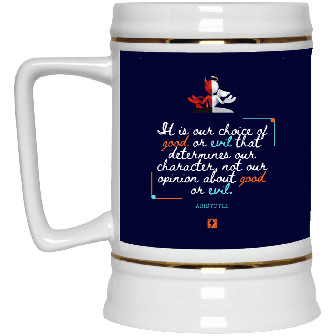 Ceramic Beer Stein Mug with inspiring Aristotle quote: A116 - Character is self-determined - Color: Navy