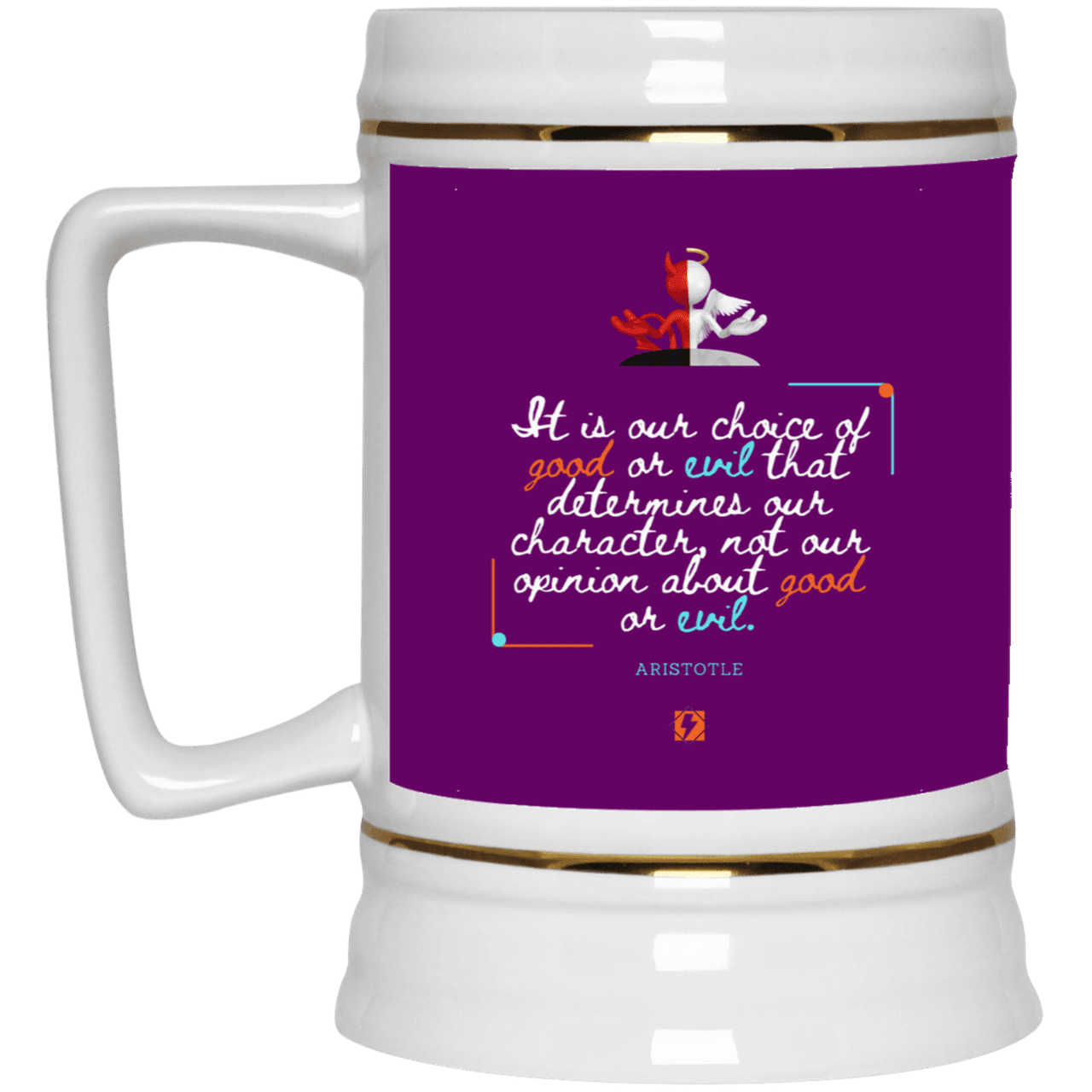 Ceramic Beer Stein Mug with inspiring Aristotle quote: A116 - Character is self-determined - Color: Purple