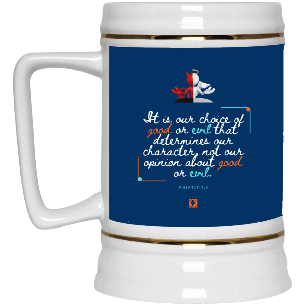 Ceramic Beer Stein Mug with inspiring Aristotle quote: A116 - Character is self-determined - Color: Royal