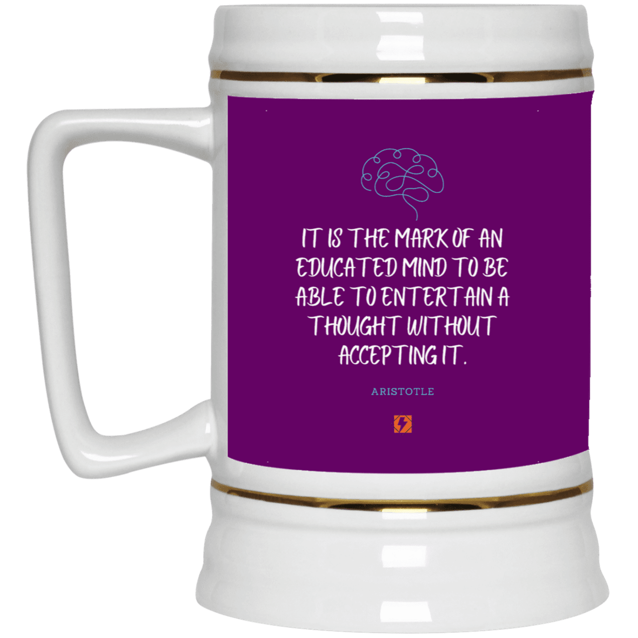 Ceramic Beer Stein Mug with inspiring Aristotle quote: A117 - Educated minds evaluate everything - Color: Purple